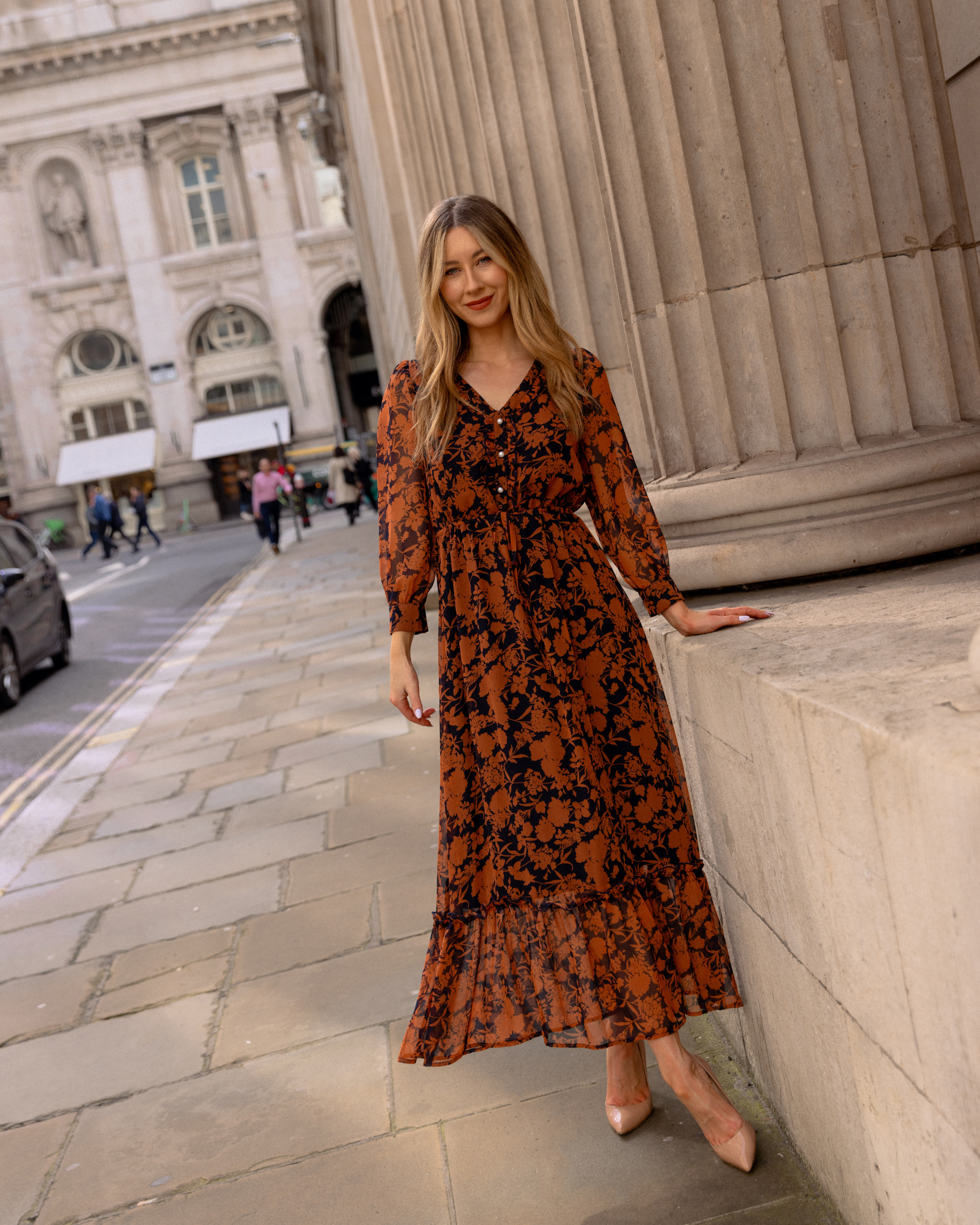 Floral Button Front Ruffle Chiffon Dress – She Goes Wear