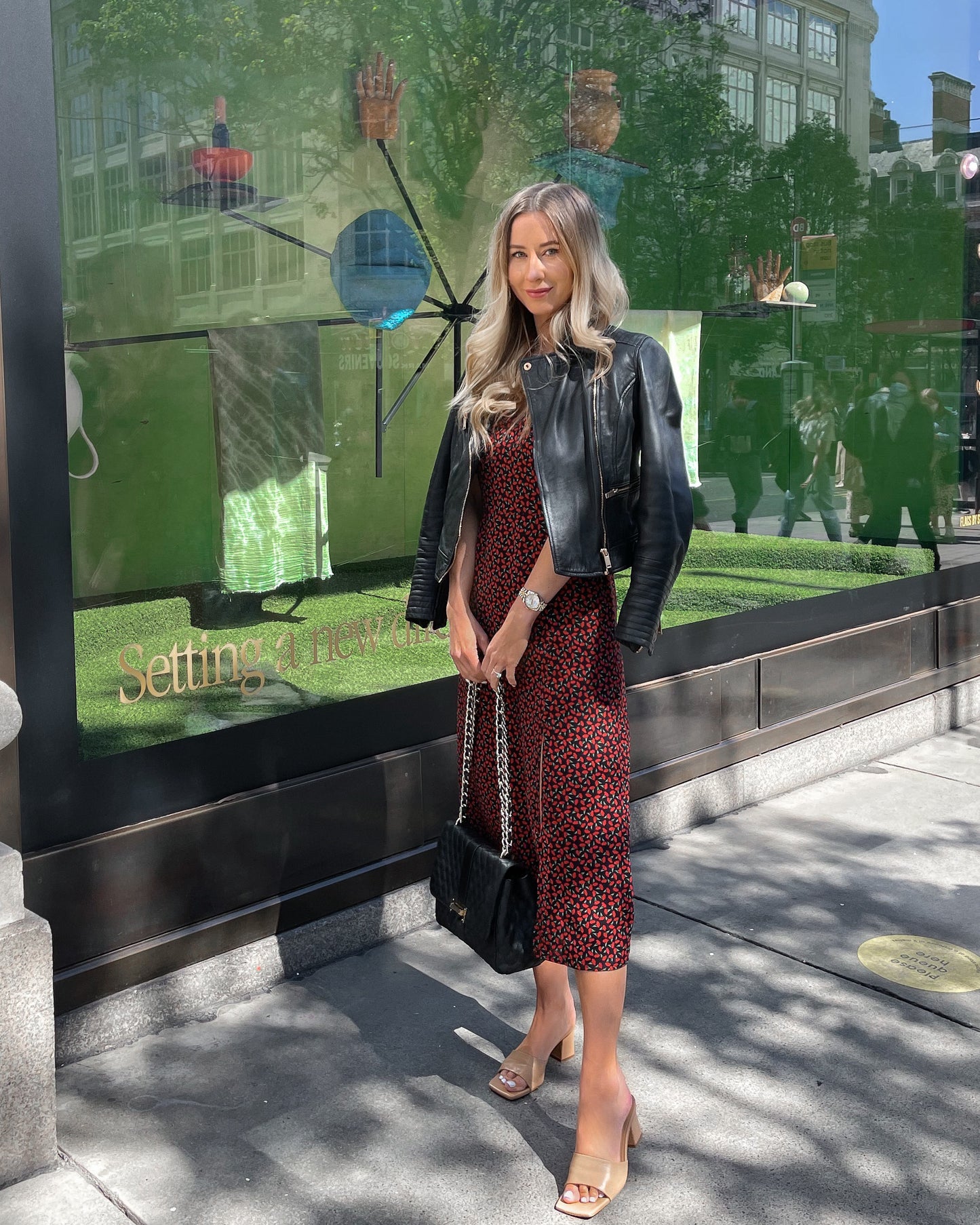 Red Floral Split Midi Dress