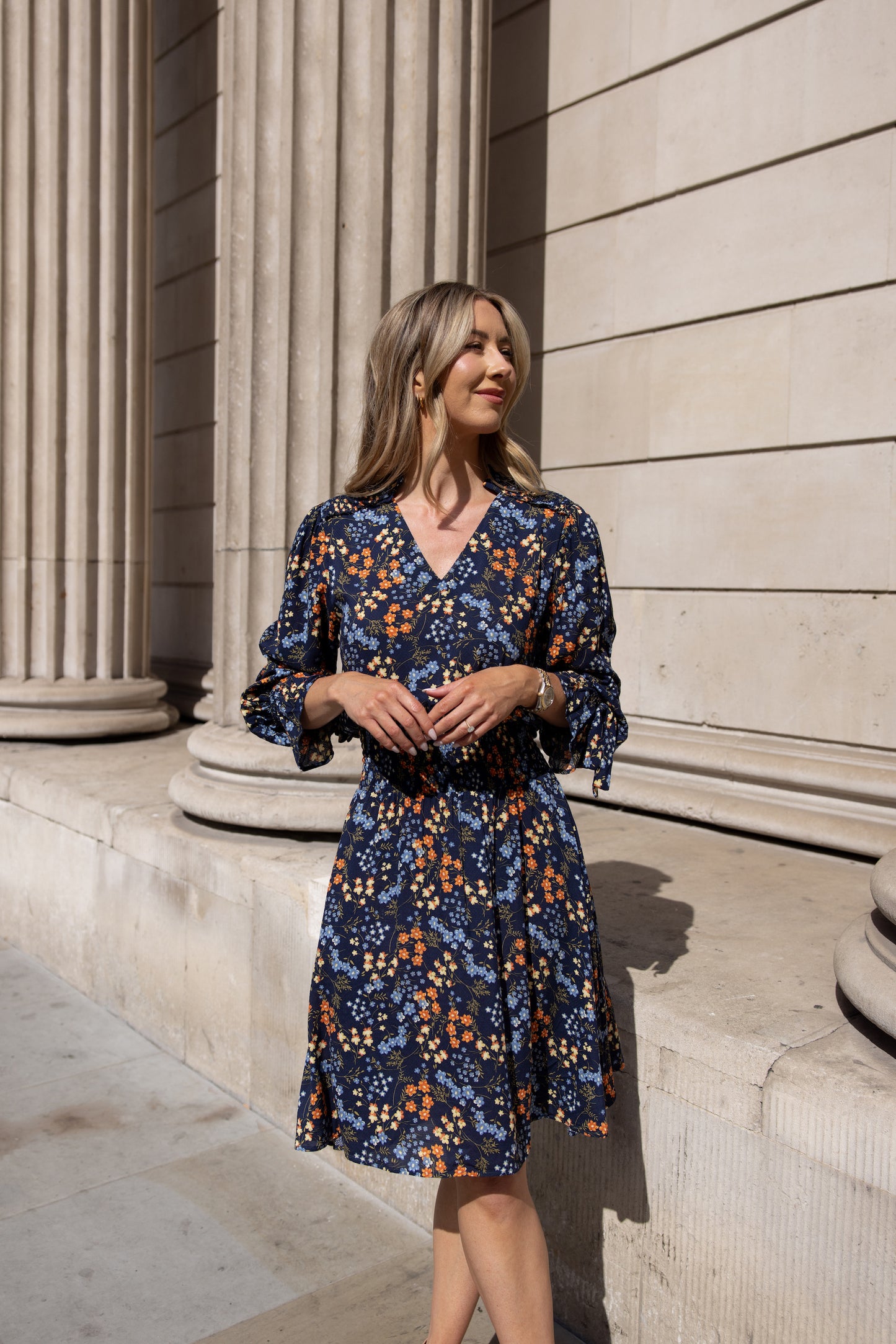 Blue Floral Smocked Waist Dress - Limited Edition