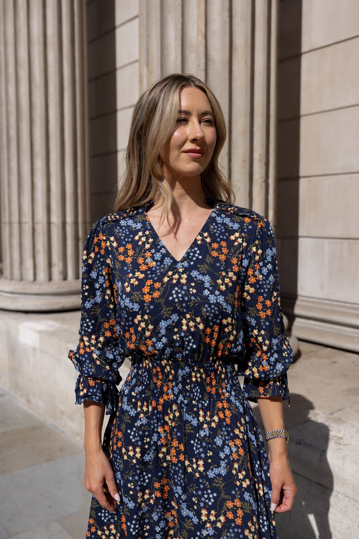 Blue Floral Smocked Waist Dress - Limited Edition