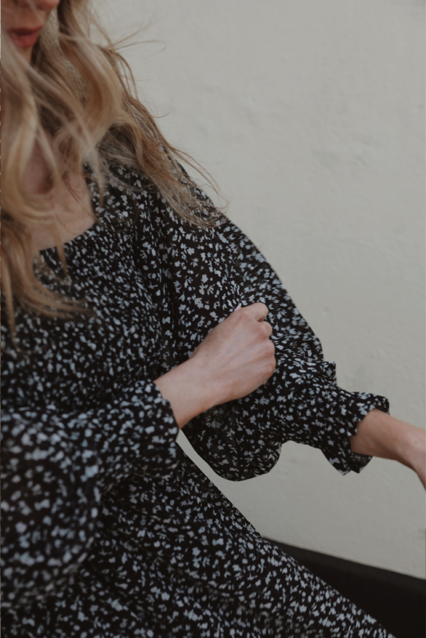 Black & White Floral Smocked Midi Dress