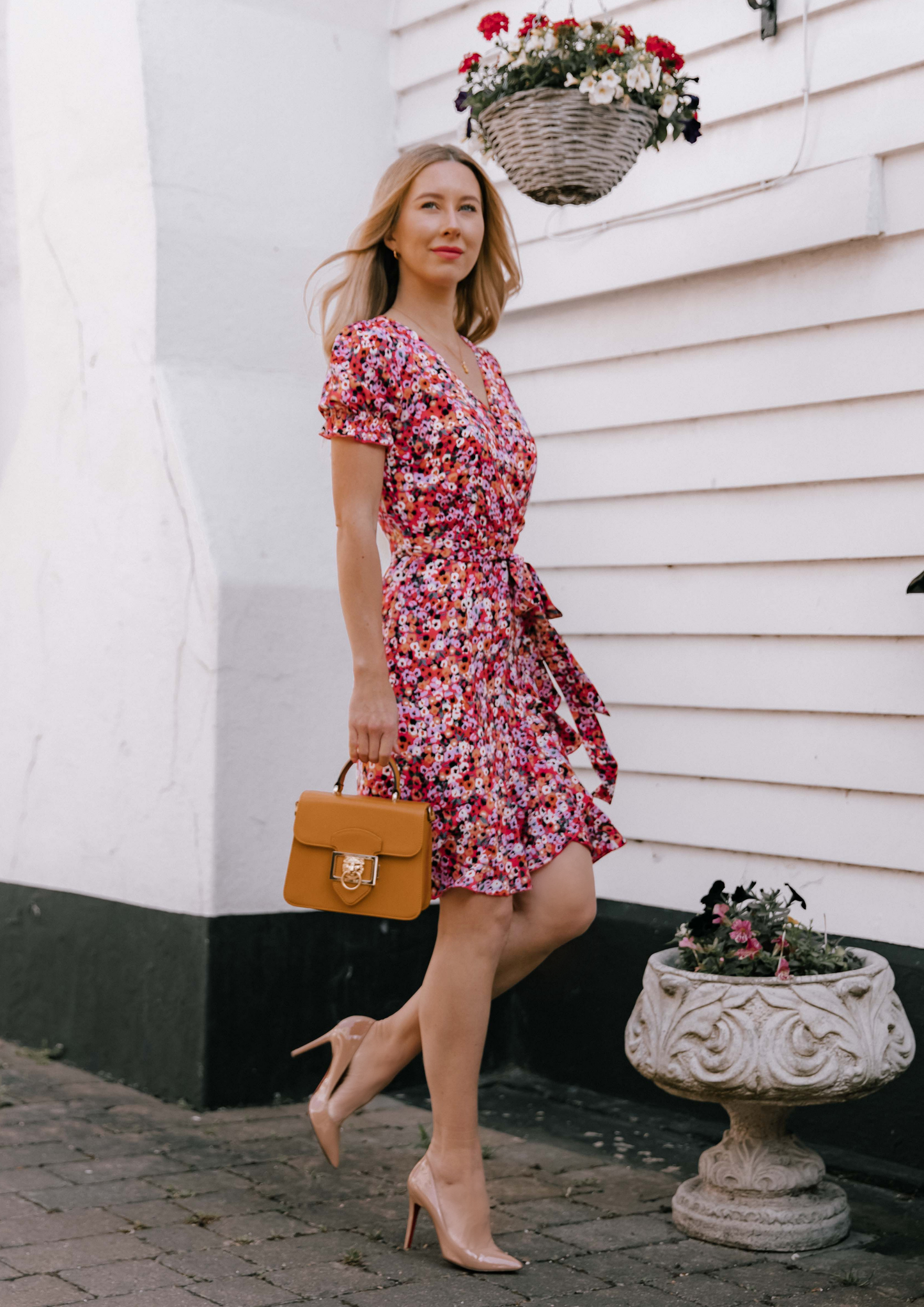 Red Abstract Print Wrap Dress