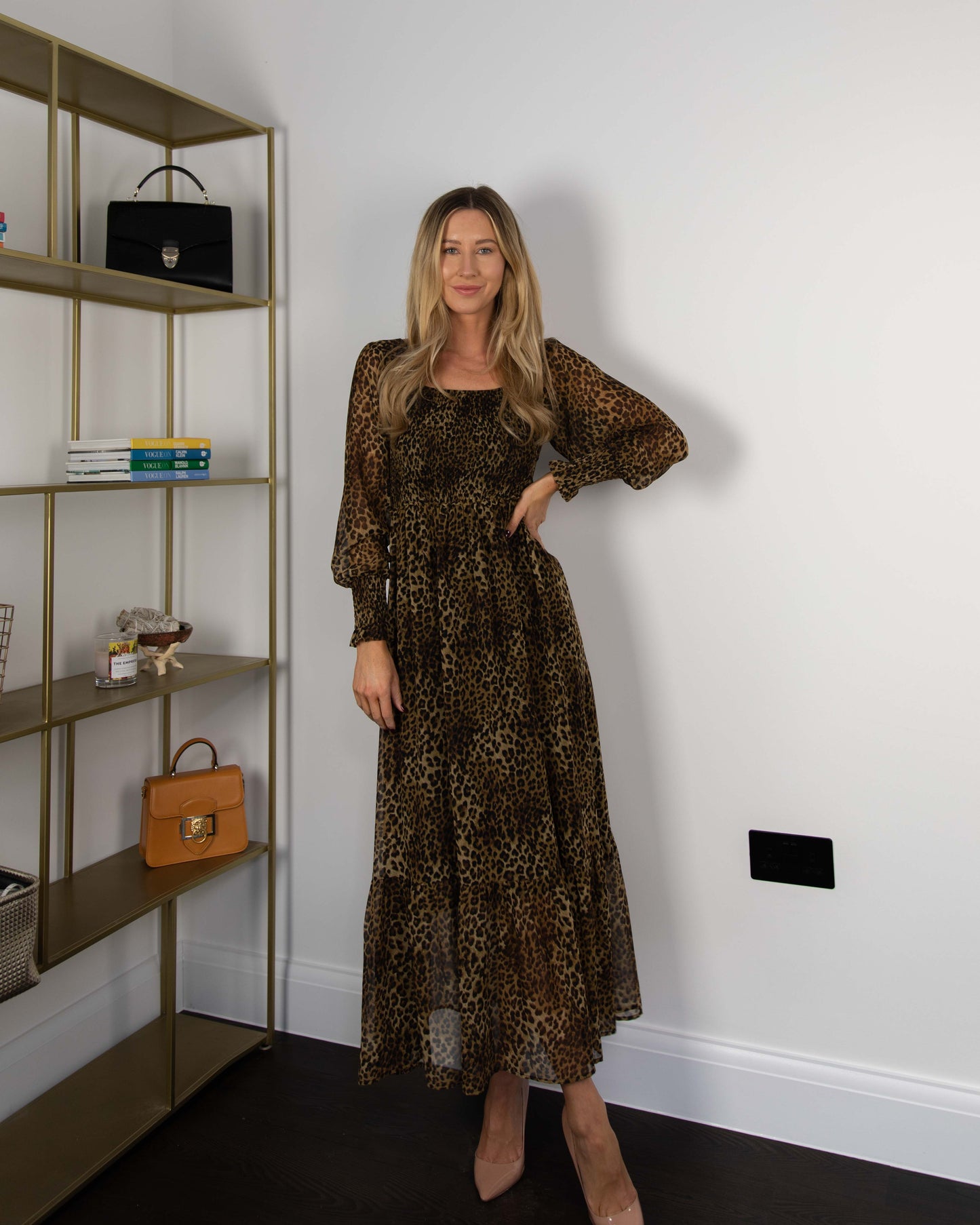 Leopard Smocked Midi Dress